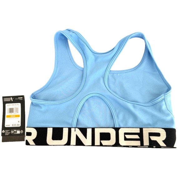 Under Armour HeatGear Armour Mid Branded Sports Bra Women's Small Blue - Picture 1 of 3